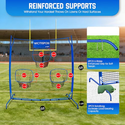 Football Throwing Net, Upgrade Heavy Duty Metal Frame Quarterback Training Equipment Throwing Machine with 1-4 Targets, Easy Setup Football Target Practice with CarryBag, Allweather Indoor Outdoor Use - size: 6 FT × 6 FT