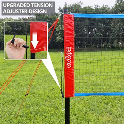 Zdgao Badminton Sets for Backyard, Portable Badminton Net with Tension Adjuster, Badminton Racket Set of 4, 3 Nylon Shuttlecocks, Boundary Line and Carry Bag for Backyard Beach Family Games - color: RED&BLUE