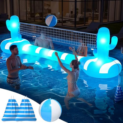 2026 Pool Volleyball Net With Lights,Inflatable Volleyball Net For Pool,Floating Swimming Game Toy for Kids&Adults,Solar pool Volleyball Set,Volleyball Net For Inground Pools,Water Sport Pool Party-L