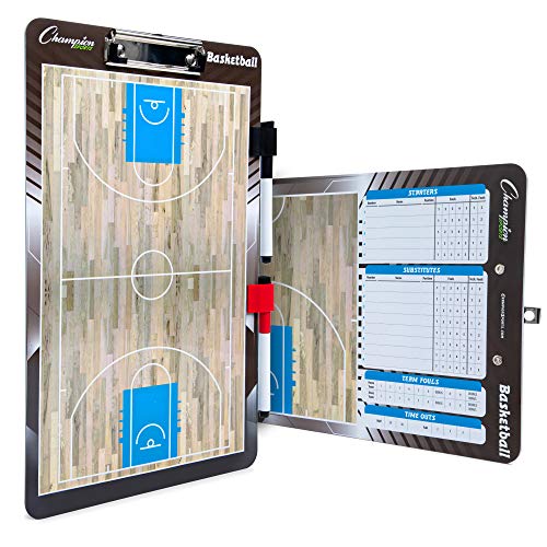 Champion Sports Large & XL Dry Erase Board For Coaching - Whiteboards for Strategizing, Techniques, Plays - 2-Sided Boards with Front Side Full Field - Backside Half Field and Lineup - color: Basketball, style: Standard Coaches Board