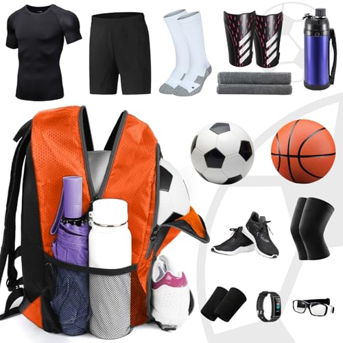YOREPEK Soccer Backpack,Soccer Bag with Ball Holder, Water resistant Sport Equipment Bags Fit Basketball Volleyball Football - color: Orange