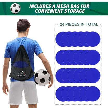Poly Spots 4" or 9" Flat Cones Spot Markers for Gym/PE Training, Dance, 12/18/24 Pcs Non-Slip Rubber Floor Dots Flat Disc Markers for Soccer Basketball Sports Agility Drills, Classroom Activities - style: Blue 24 Pcs 9inch