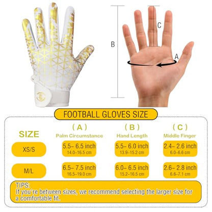 Kids Football Gloves, Excellent Grip Youth Football Receiver Gloves with Sticky Silicone Anti-Slip Elastic Breathable, Best Gift for Boys Girls - color: Gold & White, size: Kid-M/L(6-6.5 Inch)