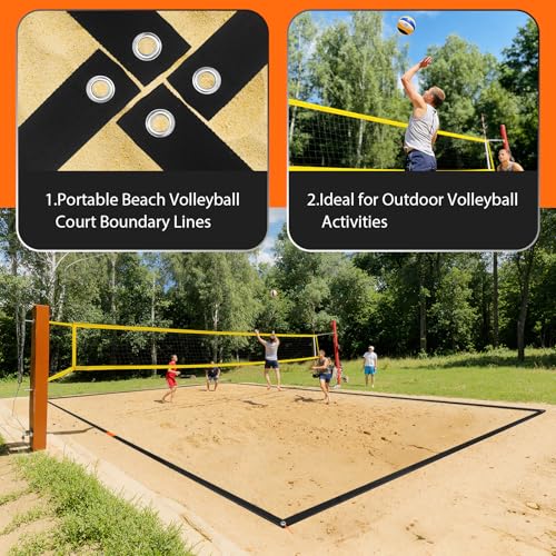 Beach Volleyball Court Boundary Lines - Portable, 2 Inch Official Size (26.3' x 52.6') with 4 Sand Anchors & Storage Bag, Ideal for Outdoor Volleyball, Team Building and Other Group Activities.