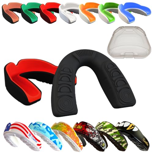 Boil and Bite Mouth Guard (Youth & Adult) Custom Fit Sport Mouthpiece for Football, Hockey, Rugby, Lacrosse,Boxing,MMA(Free Case Included) - color: Red & Black, size: Youth -Ages 10 & Below