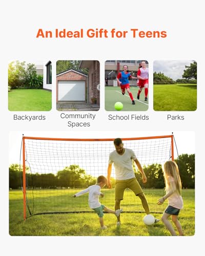 VEVOR Portable Soccer Goal, 12 x 6 ft Large Practice Soccer Net, Steel Fiberglass Structure Training Goal Set with Carry Bag, All-Weather Outdoor Use, for Backyards, Parks, School Fields - style: Fiberglass Rod Triangle