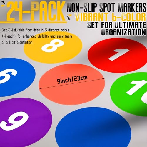 Teruntrue Poly Spots Agility Markers,Non Slip Rubber Circles Spot Markers, Waterproof Flat Filed Cones Poly Dots for Agility Drills, Basketball, Football Training, Sport Activities and Exercise