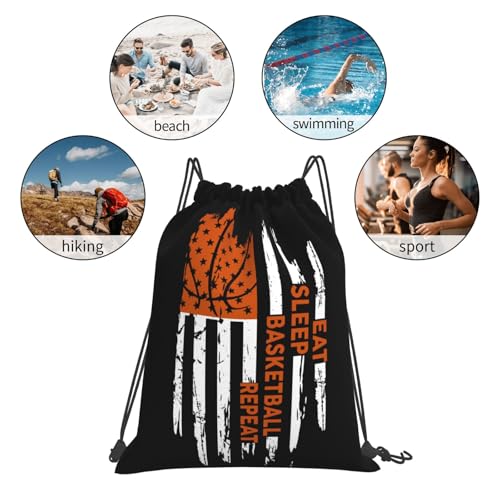 Eat Sleep Basketball Repeat Unisex Drawstring Backpack Bag Sport Gym Travel Swim Sackpack - color: Eat Sleep Basketball Repeat1