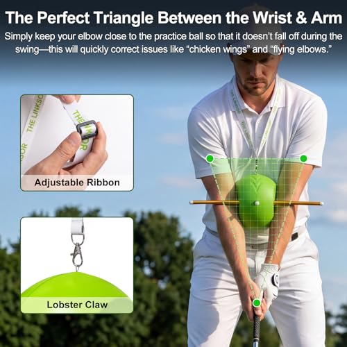 Golf Swing Ball, The Connector Golf Trainging Aids with Adjustable Lanyard & Wrist Hinge Trainer, Golf Swing Trainer - Helps Train Proper Swing Mechanics Between Arms Elbow Wrist Structure - color: Green, size: Medium