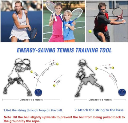 Flybomb Tennis Trainer Rebound Ball – 14.1 Ft Retractable String & Heavy Iron Base – Portable & Easy to Use – Tennis Practice for Adults & Kids – Tennis Serve Trainer – Solo Tennis Training Equipment