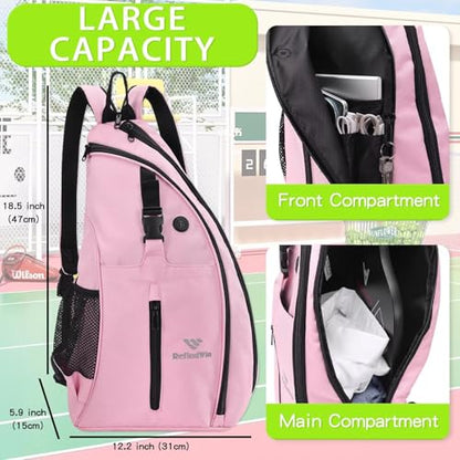 Pickleball Bag for Women Men Pickle Ball Backpack,Adjustable Sling Bag/Backpack for Tennis & Pickleball - color: Pink