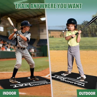 Baseball Hitting Mat, 35.4 X 23.6 Inch Softball and Baseball Batting Mat with Feet Placement, Batter Stance Alignment Guide Equipment for Kids to Swing Training and Improve Posture