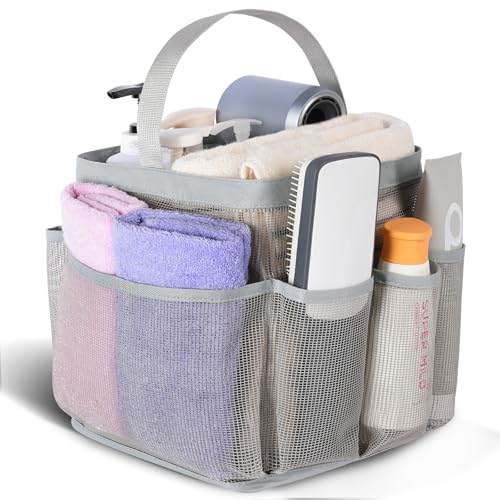 EUDELE Mesh Shower Caddy Portable for College Dorm Room Essentials, 8-Pocket Large Capacity Shower Bag for Beach, Swimming, Gym Pack - color: All Grey