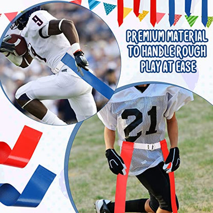 Macarrie 24 Player Flag Football Belts Set, Adjustable Football Training Equipment with 3 Flags Per Belt with 36 Red & 36 Blue Flags for Kids Youth Adults Flag Games Practice