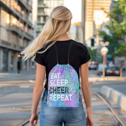 Castle Fairy Eat Sleep Cheer Repeat Drawstring Backpack Purple Blue Tie Dye Sackpack for Beach Swimming Pool Camouflage Colorful Graffiti Draw String Bags Waterproof Sports Gym - color: Purple 1