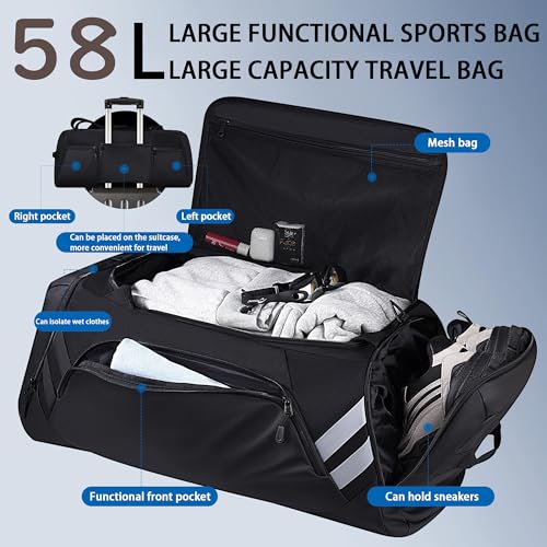 WOLFILIST Men's 58L Large Gym Duffel Bag, Oversized Sports Duffle Bag with Shoe Compartment, Water Resistant Travel Weekender Bag for Gym, Travel, Camping