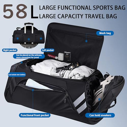 WOLFILIST Men's 58L Large Gym Duffel Bag, Oversized Sports Duffle Bag with Shoe Compartment, Water Resistant Travel Weekender Bag for Gym, Travel, Camping