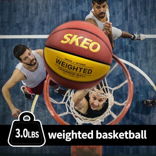 SKEO Weighted Basketball, 2.2/3/3.3LBS 28.5"/29.5" Trainer Heavy Basketballs Made of Composite, Indoor Outdoor Training Ball for Improving Handling Dribbling Rebounding - size: Size 7 Adult -3LBS/1.3KG