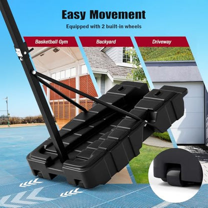 GYMAX Basketball Hoop, 7.54-10ft Adjustable Portable Basketball Goal with Extra Thick Fillable Base, Foldable, Shatterproof PC Backboard, Indoor & Outdoor for Driveway, Backyard, Court, Adults Teens