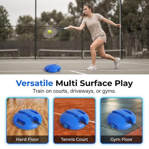 HISKI Tennis Ball Training Baseboard, Tennis Rebounder with Weighted Base, Tennis Trainer Ball with String, Portable Tennis Training Equipment Self Training Tool