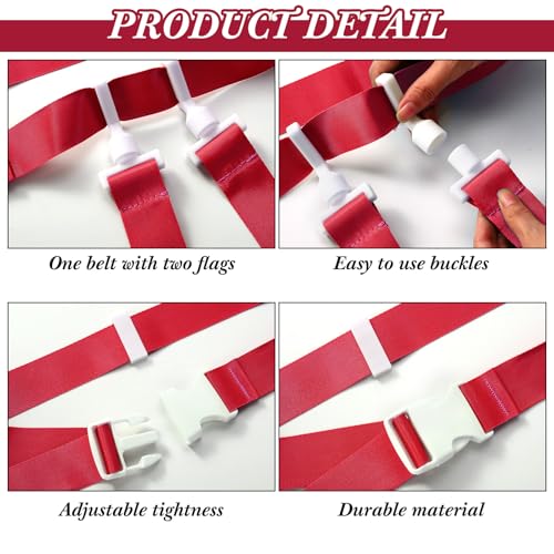 Peryiter 2/12/24/36 Player Flag Football Belt, Adjustable Football Belts and Flags for Kids Youth Adult Sport Team Training - color: Red