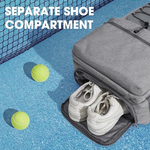 G4Free Tennis Bag, Tennis Backpack for Women Men, Large Pickleball Bag, Holds 4 Rackets with Shoe Compartment - color: Grey