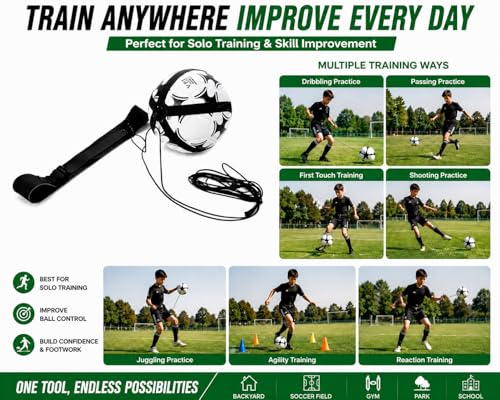 Solo Soccer Trainer for Kids & Teens – Adjustable Soccer Training Aid with Waist Belt & Tether for Ball Control, Footwork, Passing & Shooting Practice
