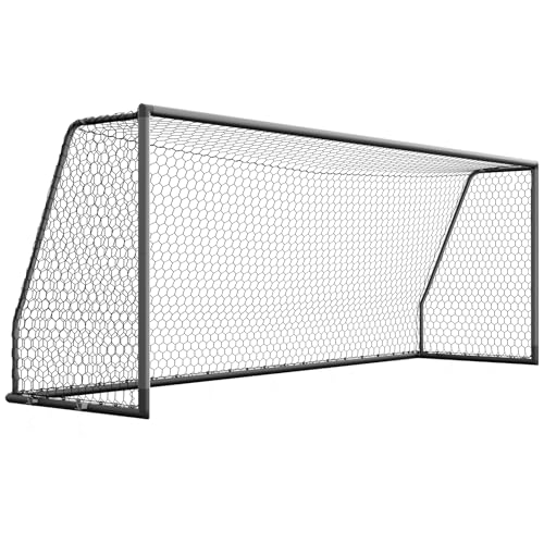 NAIZEA Soccer Goals - 24x8/21x7/18x7/12x6/16x7/10x6/8x6/6x4FT Soccer Goals for Backyard Training- Portable Metal Soccer Net for Youth & Adults - Heavy Duty Steel for Indoor Outdoor Games & Practice - size: 18ft x 7ft, style: Pro-Grey/Alu