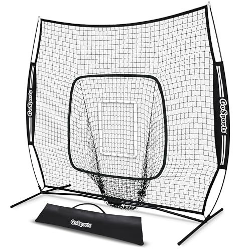 GoSports 6 x 6 ft Youth Baseball & Softball Net - Practice Hitting & Pitching Net with Bow Type Frame, Carry Bag and Strike Zone