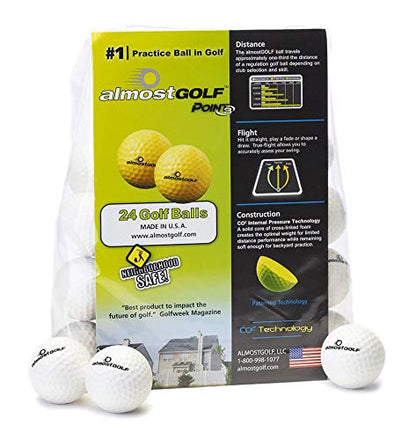 AG AlmostGolf Balls - Limited Flight Practice Golf Balls - (24 Pack) - Almost Golf Balls Foam Golf Training Aids for Indoor Or Yard Practice - Includes 24 AlmostGolf Balls with 5 Liberty Tees