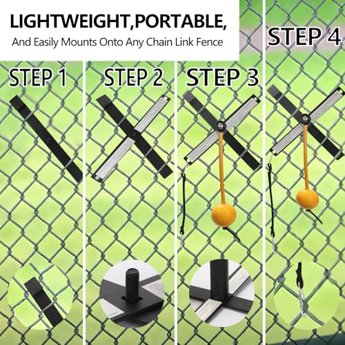 Portable Baseball/Softball Swing Trainer with Auto-Reset Tethered Ball | Easy Fence Mounting System for Solo Hitting Practice, Batting Training Equipment for Beginners & Pro