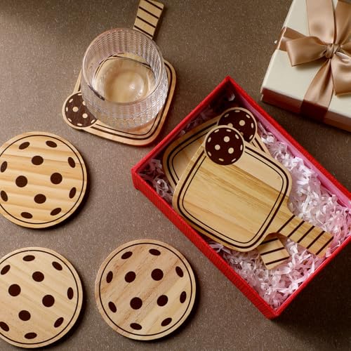 Hushee 6 Pack Dinkball Drink Coasters Wood Coasters Set Paddle Shape with Handle Funny Father Day Gift for Men Women Sports Lovers Fans Party Favors Decorations