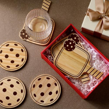 Hushee 6 Pack Dinkball Drink Coasters Wood Coasters Set Paddle Shape with Handle Funny Father Day Gift for Men Women Sports Lovers Fans Party Favors Decorations