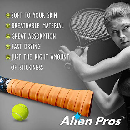 ALIEN PROS Tennis Racket Grip Tape - Precut and Dry Feel Tennis Grip - Tennis Overgrip Grip Tape Tennis Racket - Wrap Your Racquet for High Performance - color: 12-Pack Yellow