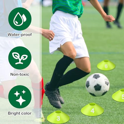 10 Pcs Numbered Sports Disc Cones 1-10 Soccer Cones with Mesh Carry Bag Flexible Agility Cones Soft Field Cones for Gym PE Classes School Activities Games, Sports Training Equipment - color: Green