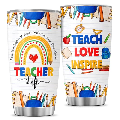 Teacher Life Rainbow Tumbler 20oz, Inspirational Teach Love Inspire Cup, Stainless Steel Thermal Coffee Mug, Appreciation Gift for Women, Back to School, Birthday, Christmas - color: Teacher Life 54