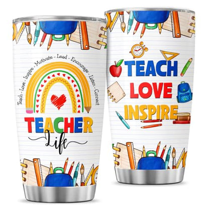 Teacher Life Rainbow Tumbler 20oz, Inspirational Teach Love Inspire Cup, Stainless Steel Thermal Coffee Mug, Appreciation Gift for Women, Back to School, Birthday, Christmas - color: Teacher Life 54
