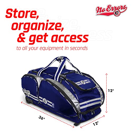 No Errors NO E2 Wheeled Catchers Gear Bag - Large Baseball and Softball Bag for Catcher’s Equipment with Fatboy Wheels - color: Royal