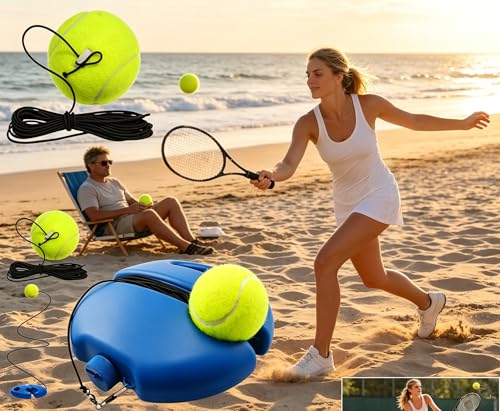 Solo Tennis Trainer Rebound Ball with String, Self Practice Tennis Training Kit, Water Fillable Weighted Base, Tangle-Free Portable Tennis Rebounder for Adults Beginners - color: Blue+3 balls
