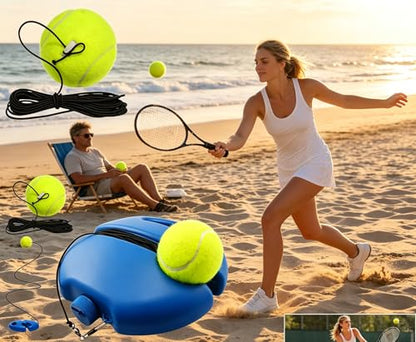 Solo Tennis Trainer Rebound Ball with String, Self Practice Tennis Training Kit, Water Fillable Weighted Base, Tangle-Free Portable Tennis Rebounder for Adults Beginners - color: Blue+3 balls