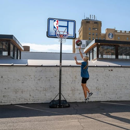 Lifetime NBA League Edition Portable Basketball Hoop, Adjustable Height 7.5-10 Ft, 44 Inch Shatterproof Fusion Backboard, Base with Wheels