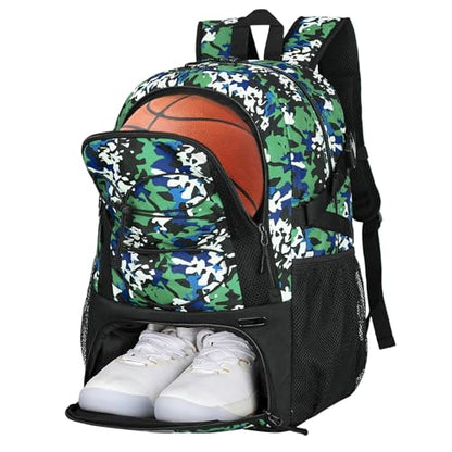 Goloni Basketball Backpack,Large Sports Bag with Ball Compartment & Shoe Compartment,Basketball Bag Fit Volleyball, soccer,Gym - color: Camouflage green