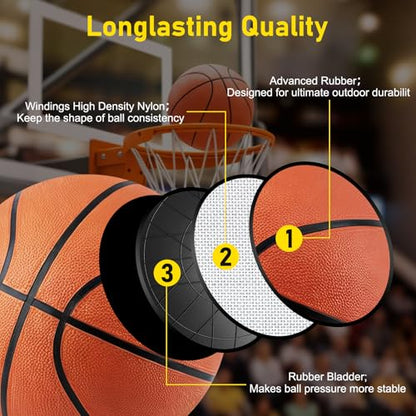 12 Pack Basketballs Bulk Official Size 7 Men Adults for Outdoor Indoor, 29.5" Teens Inflatable Basketballs Rubber Street Ball with Pump & Needles Set for Basketball Games Training Competition