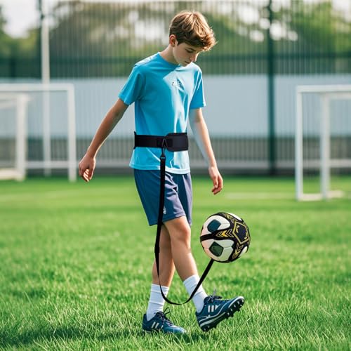 Soccer Training Equipment Football Kick Solo Trainer Adjustable Waist Belt Elastic Rope, Aids Hands Free Throw Sole Practice Fits Ball 3, 4, 5 and Volleyball Rugby (Yellow) - color: Yellow
