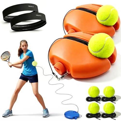 Solo Tennis Trainer Rebound Ball with String, 2026 New Portable Tennis Trainer Set for Self Practice, Tennis Training Equipment for Adults Kids Beginners with Elastic Balls - color: Orange*2