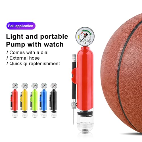 Ball Pump with Pressure Gauge, Dual Action Air Pump for Balls with Needle and Extension Hose, Hand Pump Air Inflation for Basketball, Soccer Ball, Football, Volleyball, Rugby - color: Blue