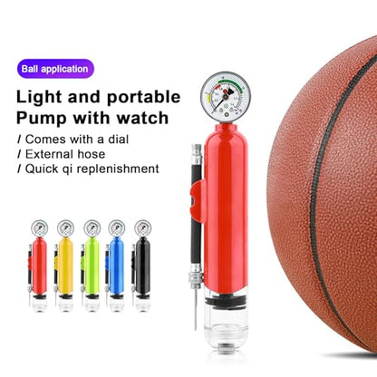 Ball Pump with Pressure Gauge, Dual Action Air Pump for Balls with Needle and Extension Hose, Hand Pump Air Inflation for Basketball, Soccer Ball, Football, Volleyball, Rugby - color: Blue