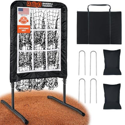 Pitching Net, 9 Hole Baseball & Softball Pitching Net with Strike Zone, Adjustable Pitching Target with 9 Pocket Design, Portable Pitching Practice Equipment