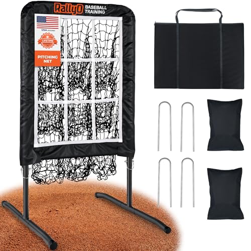 Pitching Net, 9 Hole Baseball & Softball Pitching Net with Strike Zone, Adjustable Pitching Target with 9 Pocket Design, Portable Pitching Practice Equipment