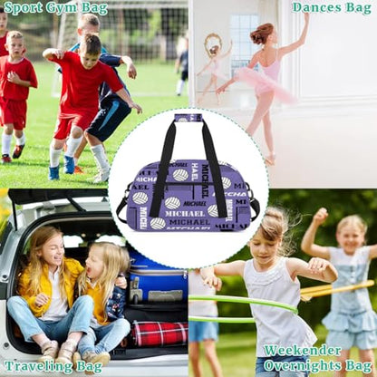 Custom Volleyball Gym Bag Duffel Bag for Women Men, Personalized Name Sport Bag Overnight Bags Customized Travel Weekender Bag, Light Purple - color: Light Purple